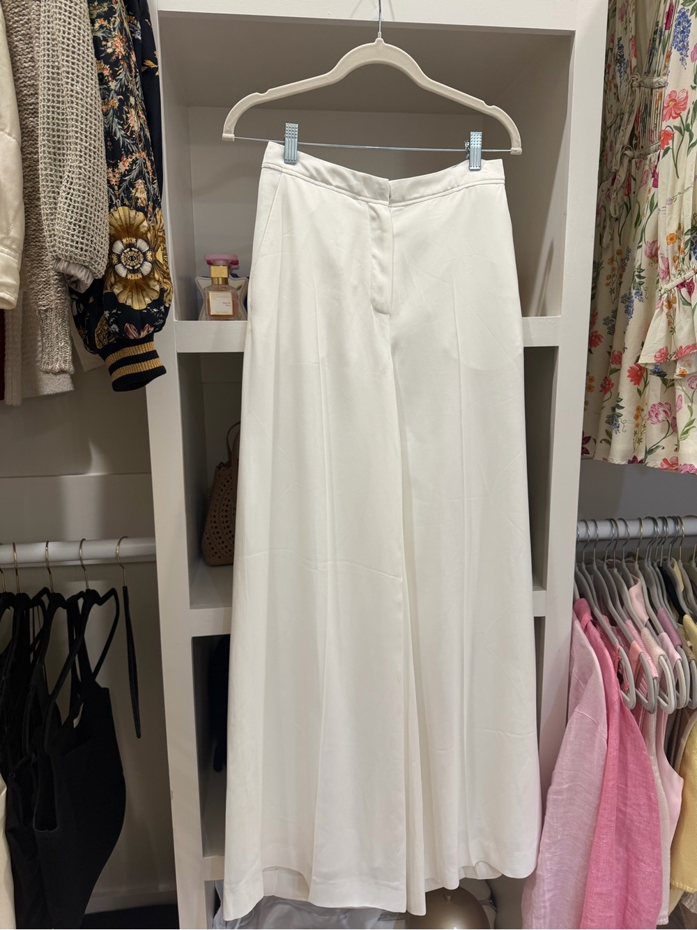 Karen Millen Ivory Satin Viscose Tailored Wide Leg Kick Flare Trousers US 2